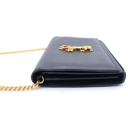 Saint Laurent Paris Star Logo Chain Shoulder Wallet Bag Black Leather Gold — view 3