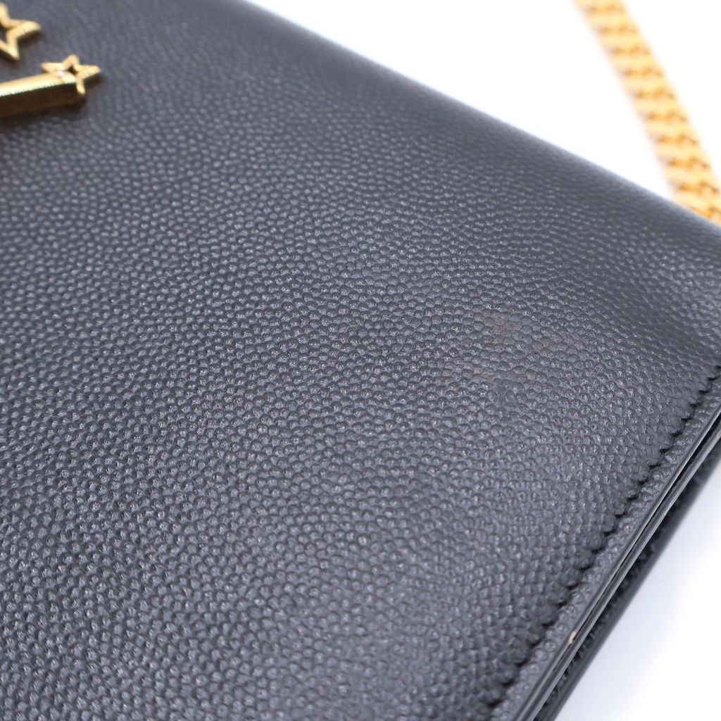 Saint Laurent Paris Star Logo Chain Shoulder Wallet Bag Black Leather Gold — view 6
