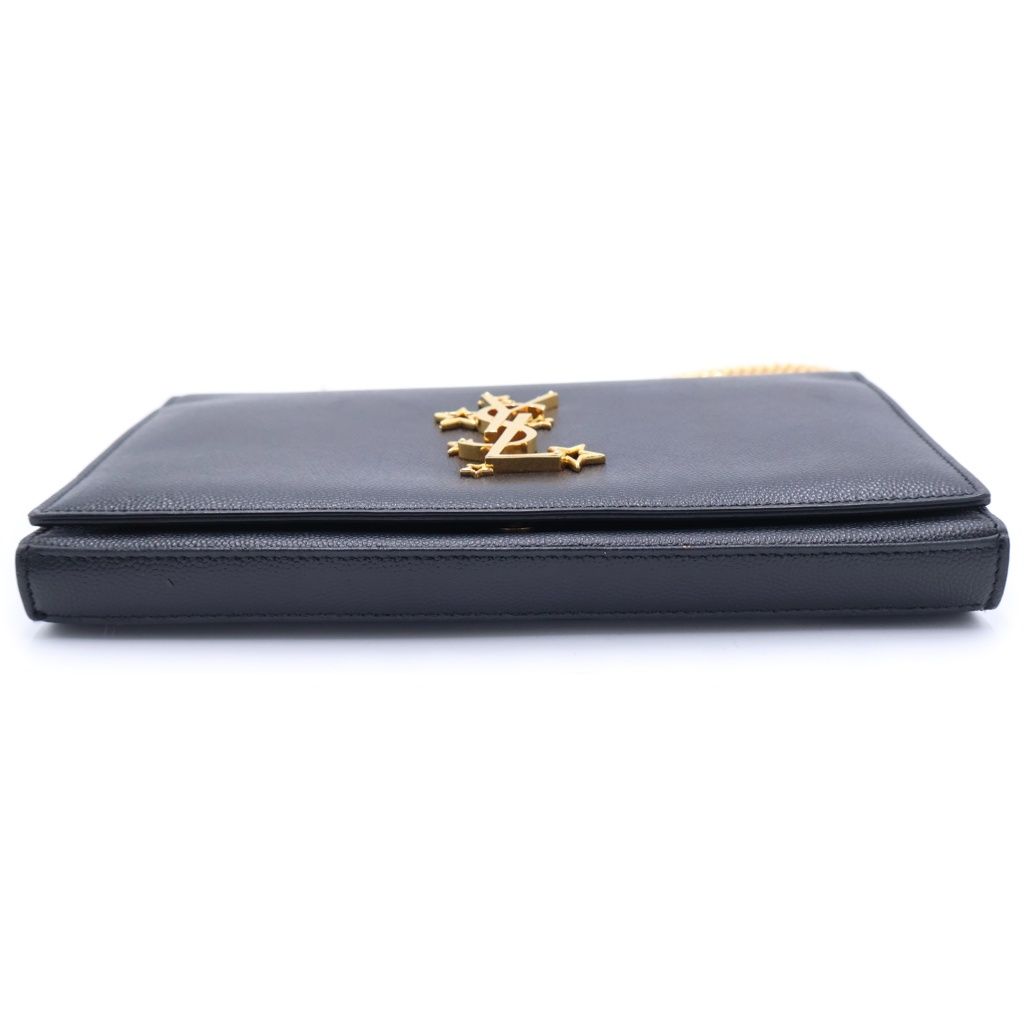 Saint Laurent Paris Star Logo Chain Shoulder Wallet Bag Black Leather Gold — view 5