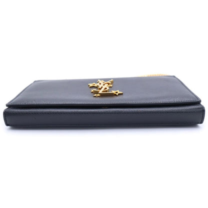 Saint Laurent Paris Star Logo Chain Shoulder Wallet Bag Black Leather Gold — view 5