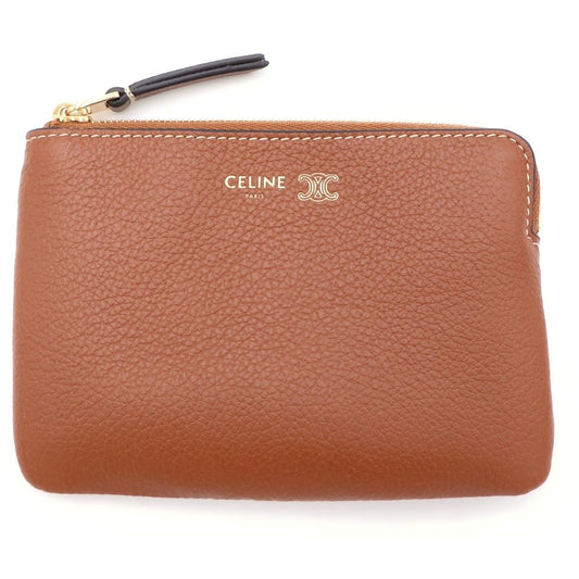 Celine Trin of Coin Pass Case Charm Pouch Brown Leather Gold