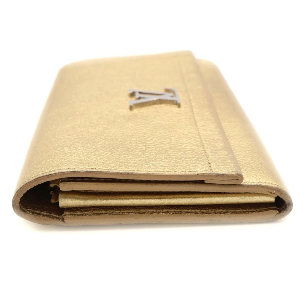 Louis Vuitton Portefeuille Lockme Wallet Card Case Gold Leather Silver — view 3