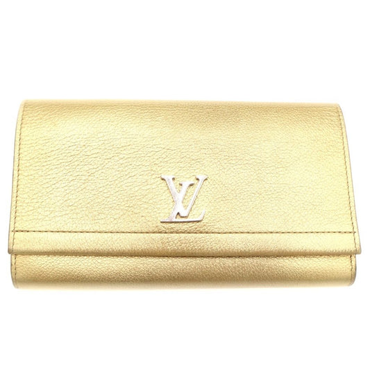 Louis Vuitton Portefeuille Lockme Wallet Card Case Gold Leather Silver