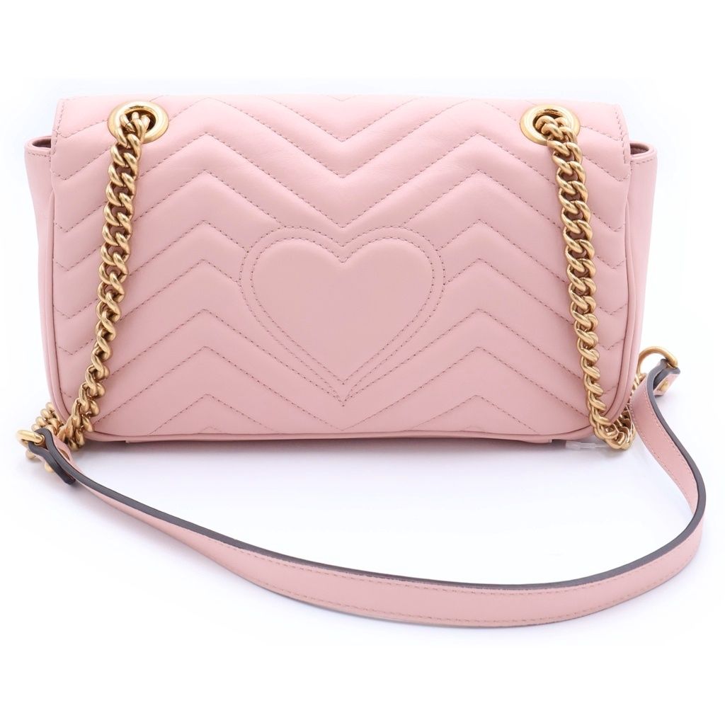 Gucci GG Marmont Chain Shoulder Bag Baby Pink Leather Gold — view 2
