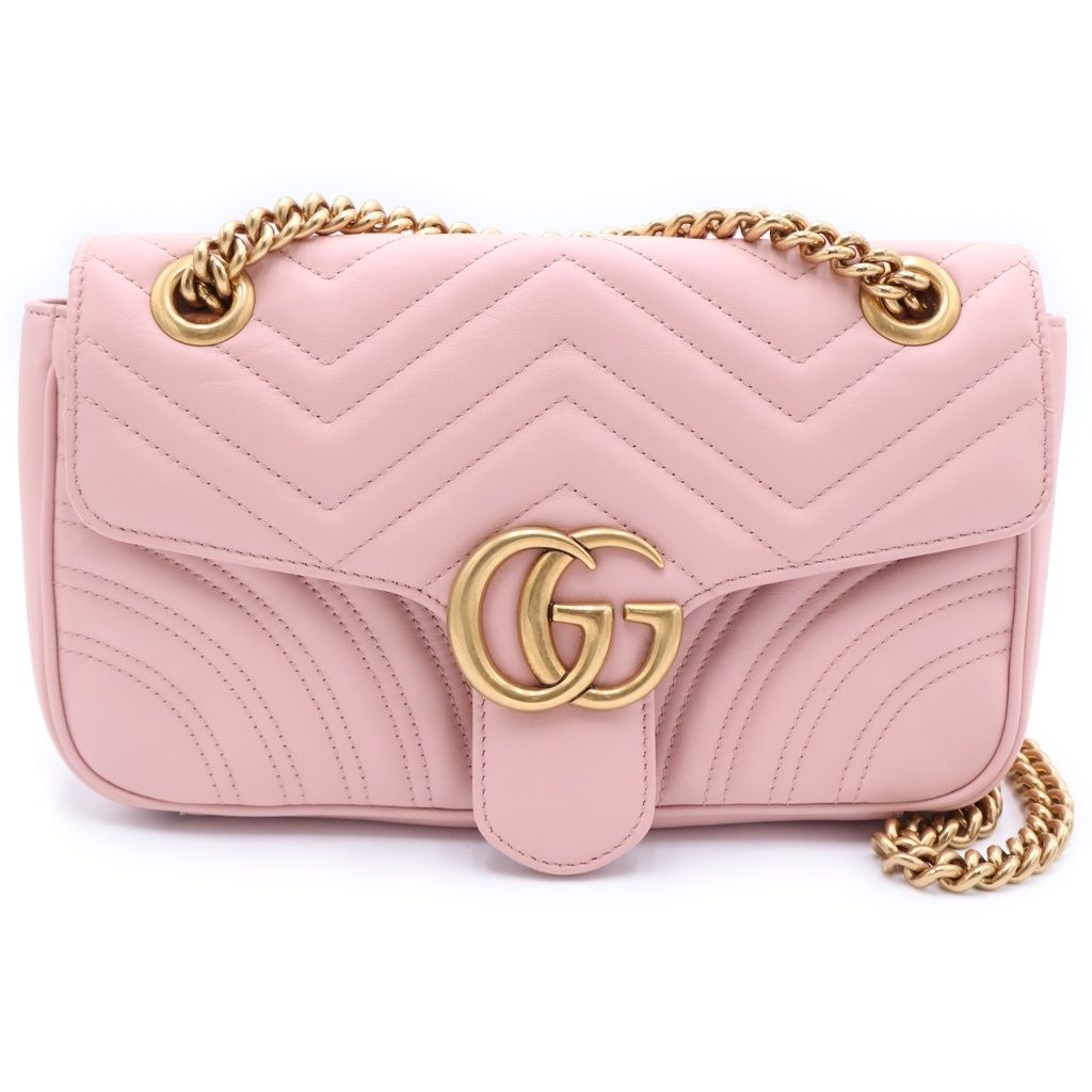 Gucci GG Marmont Chain Shoulder Bag Baby Pink Leather Gold