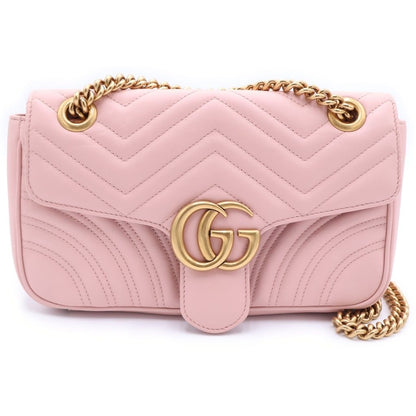 Gucci GG Marmont Chain Shoulder Bag Baby Pink Leather Gold