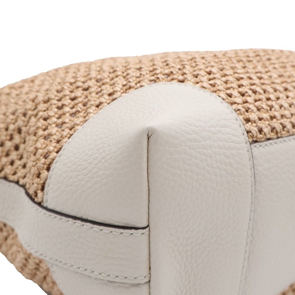 Gucci Bamboo Handbag Basket Bag Beige White Leather Straw Gold — view 6