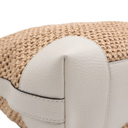 Gucci Bamboo Handbag Basket Bag Beige White Leather Straw Gold — view 6