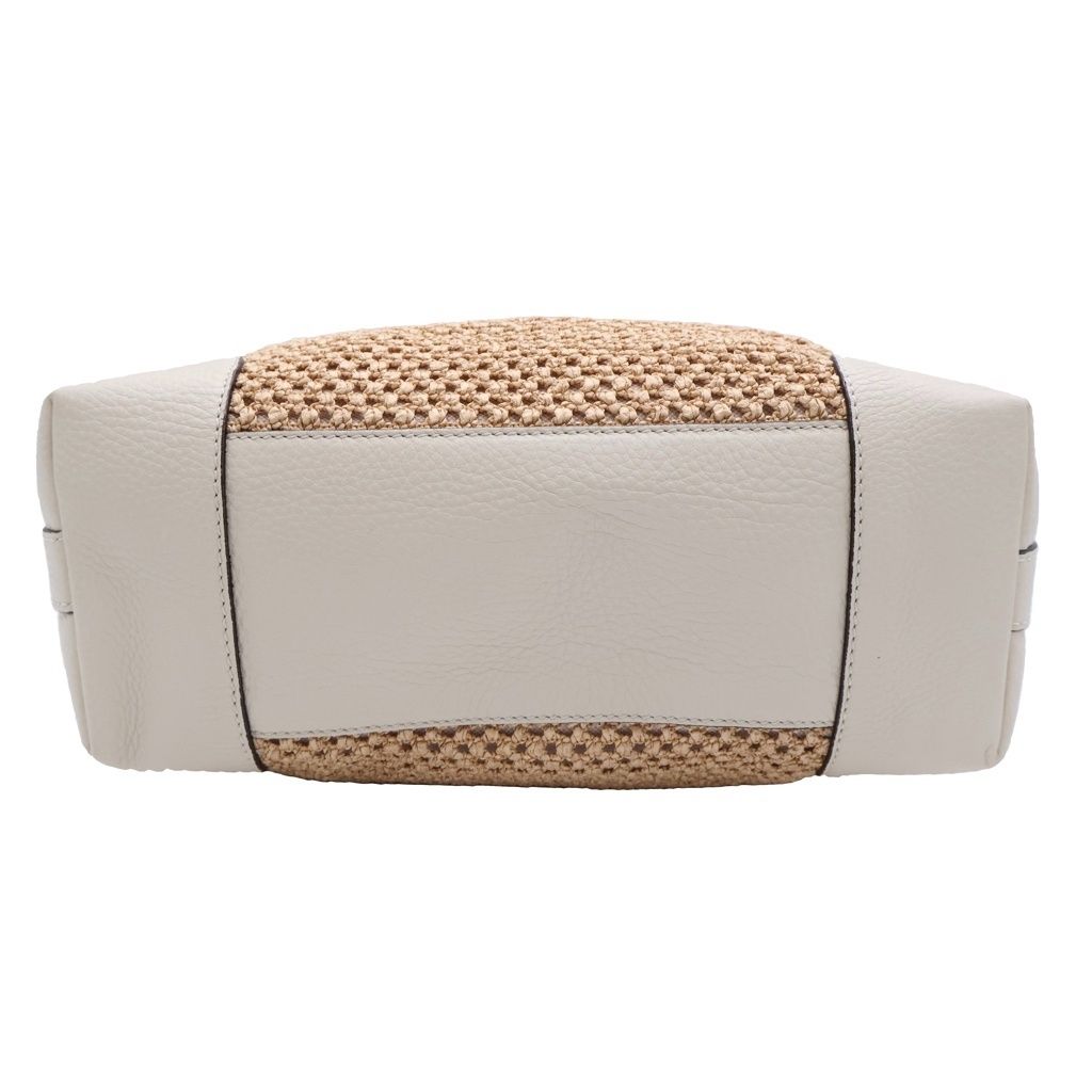 Gucci Bamboo Handbag Basket Bag Beige White Leather Straw Gold — view 4