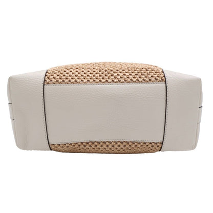 Gucci Bamboo Handbag Basket Bag Beige White Leather Straw Gold — view 4