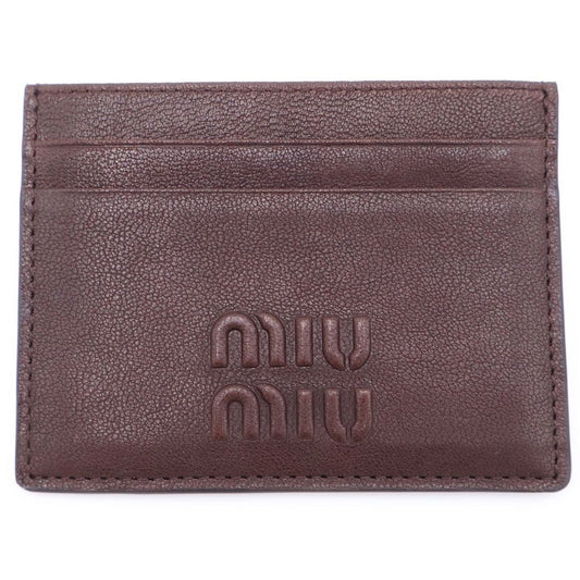 Miu Miu Logo Card Holder Business Case Brown Nappa Leather