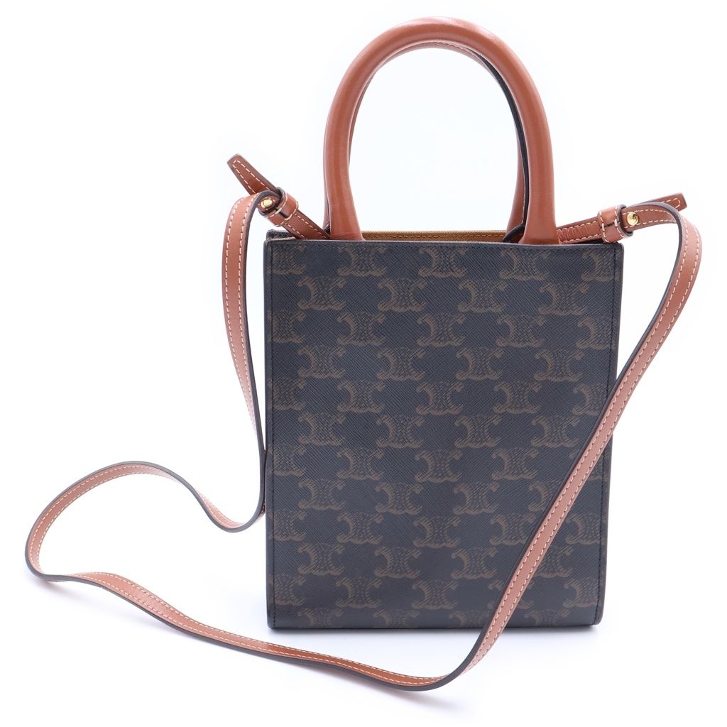 Celine Triomphe Vertical Cover Mini 2-Way Shoulder Bag Mini Tote Brown Leather — view 2