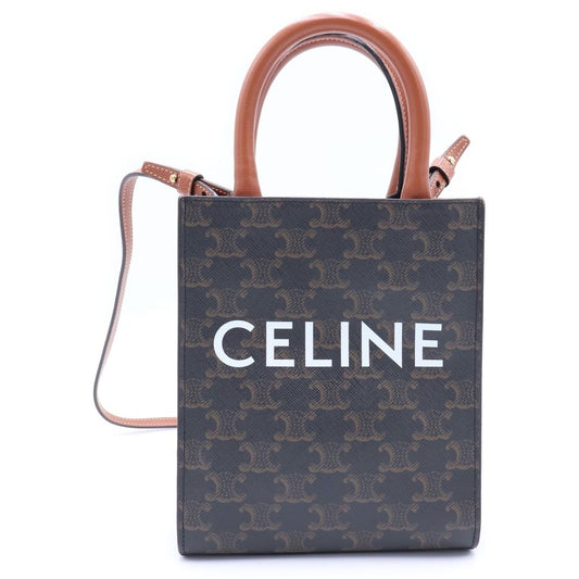 Celine Triomphe Vertical Cover Mini 2-Way Shoulder Bag Mini Tote Brown Leather