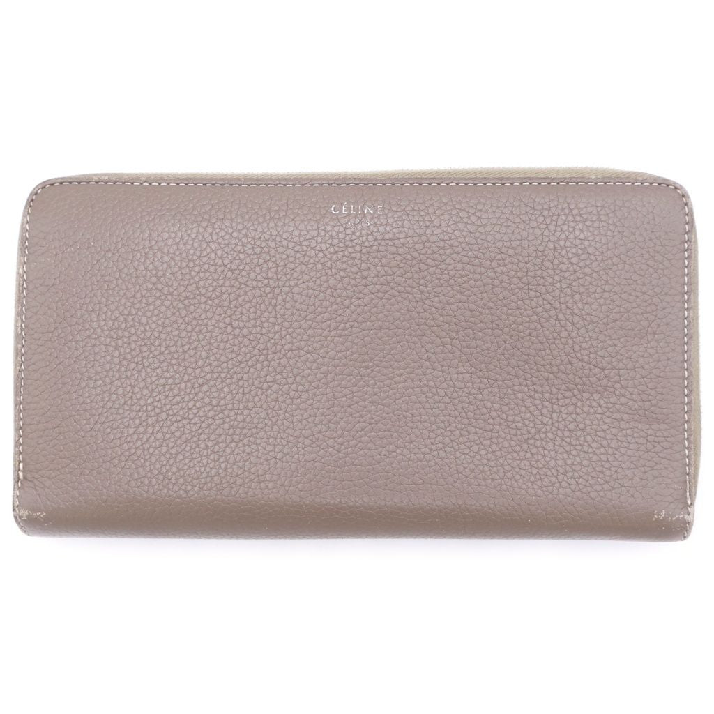 Celine Round Zip Leather Wallet Beige