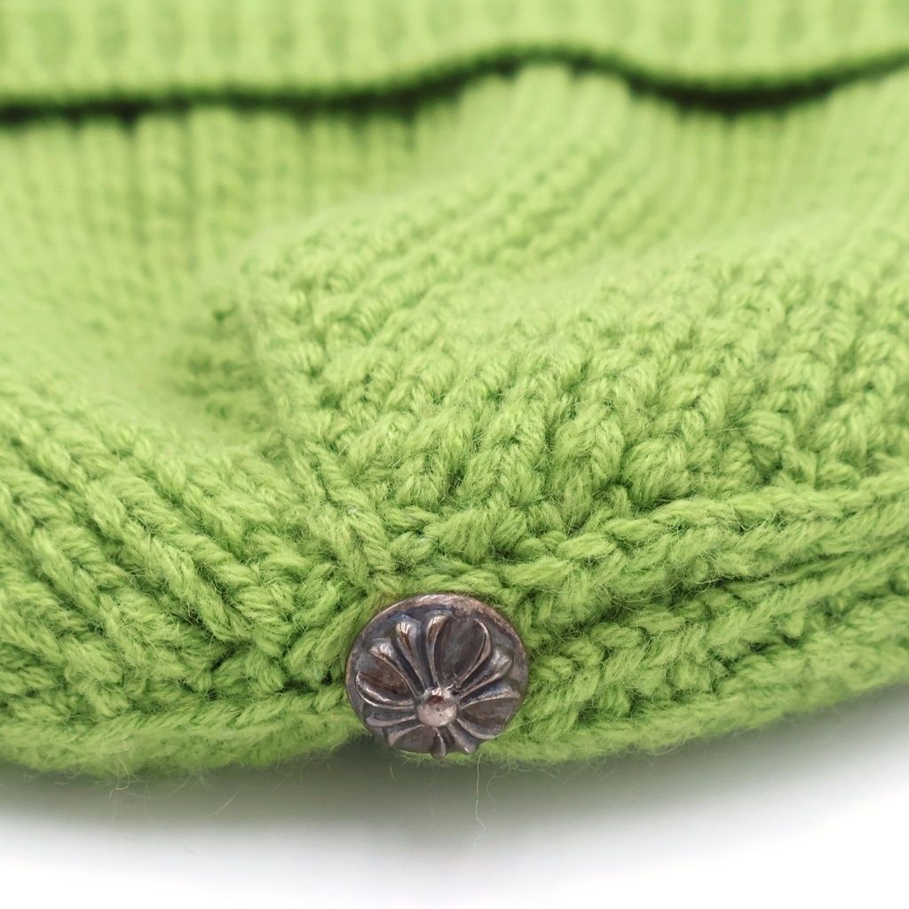 Chrome Hearts Hit & Run Beanie Cross Button Cashmere Hat Green — view 6