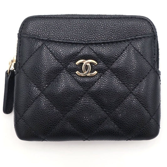 Chanel Timeless Classic Quilted CC Logo Caviar Leather Zip Coin Purse Card