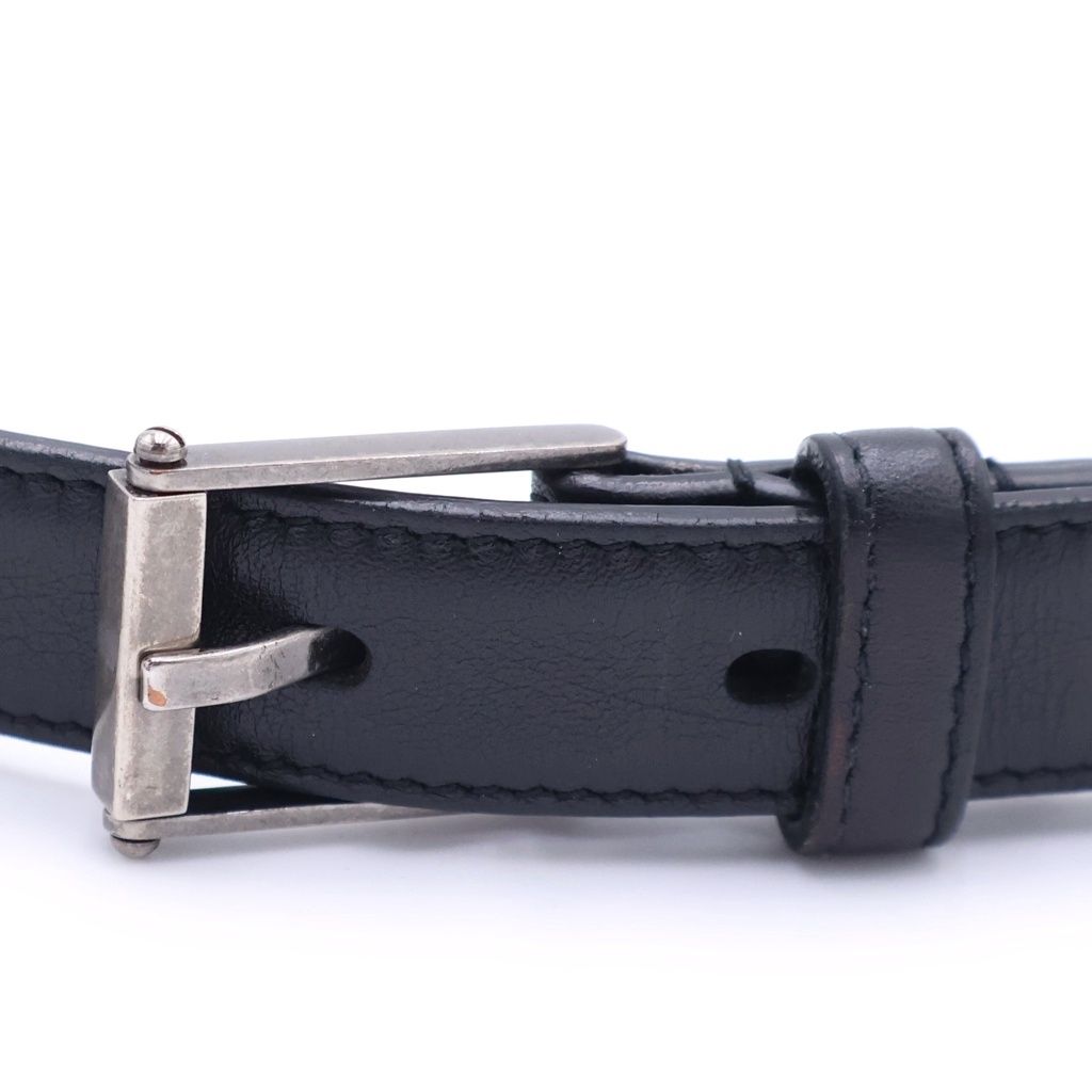 Saint Laurent Paris Square Frame Leather Belt Black Silver — view 4