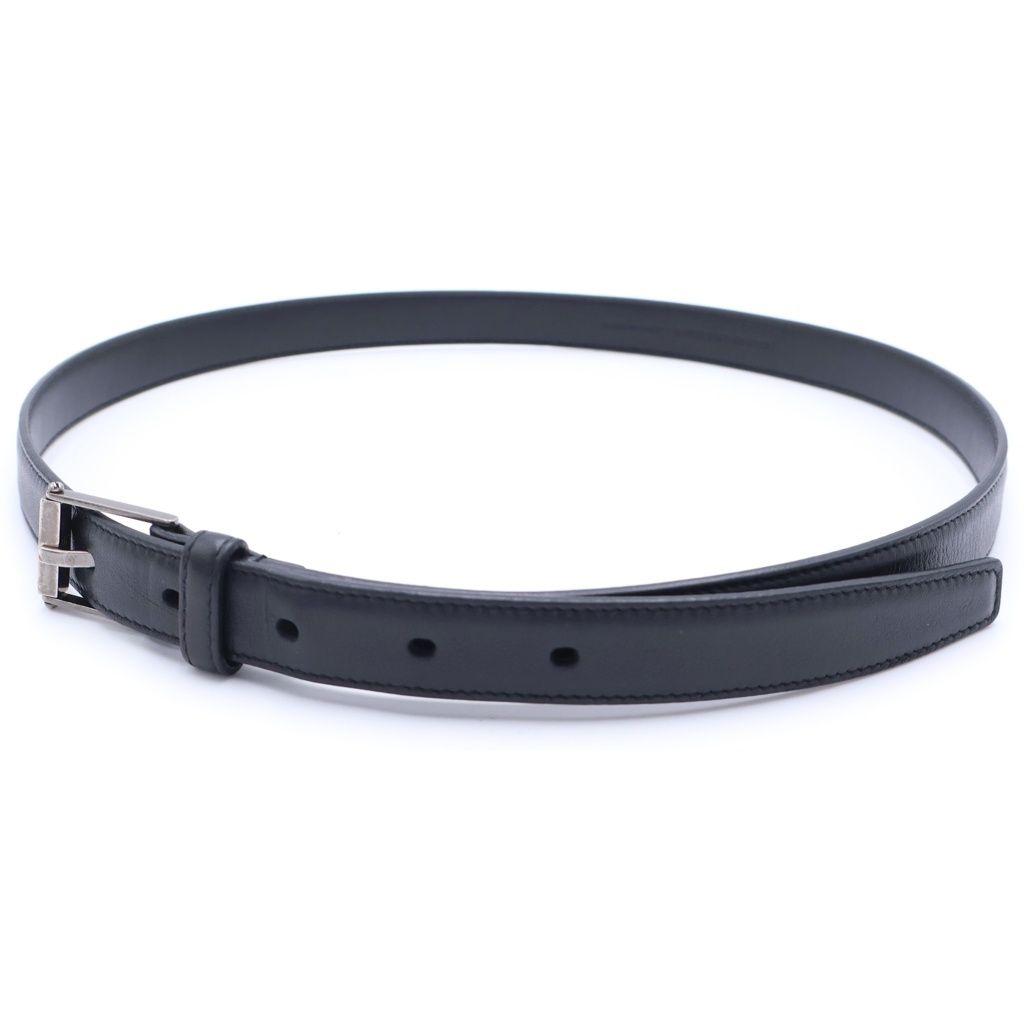 Saint Laurent Paris Square Frame Leather Belt Black Silver