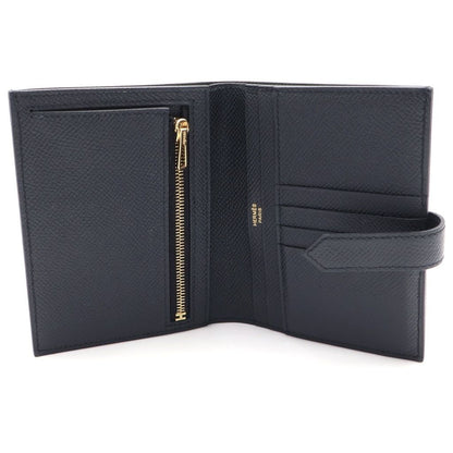 Hermes Bearn Compact Leather Wallet Bifold Gold Black — view 4