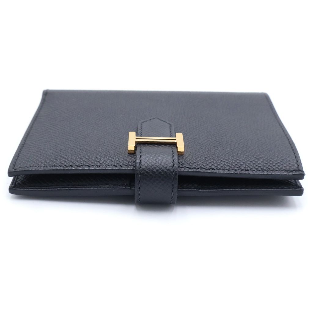 Hermes Bearn Compact Leather Wallet Bifold Gold Black — view 5