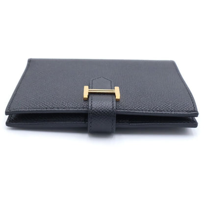 Hermes Bearn Compact Leather Wallet Bifold Gold Black — view 5