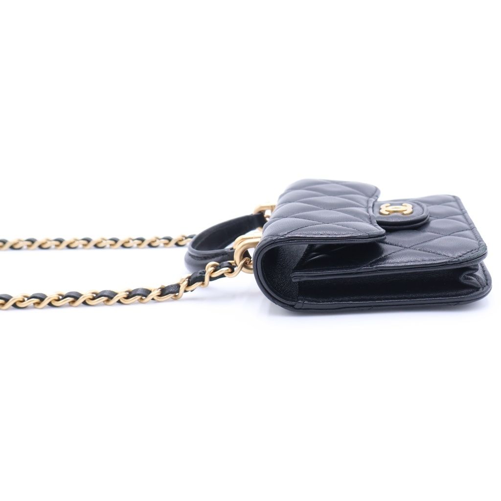 Chanel CC Logo Quilted Lambskin Coin Purse Top Handle Chain Shoulder — view 3
