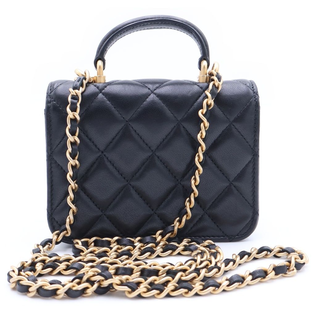 Chanel CC Logo Quilted Lambskin Coin Purse Top Handle Chain Shoulder — view 2