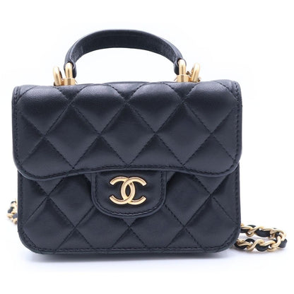 Chanel CC Logo Quilted Lambskin Coin Purse Top Handle Chain Shoulder