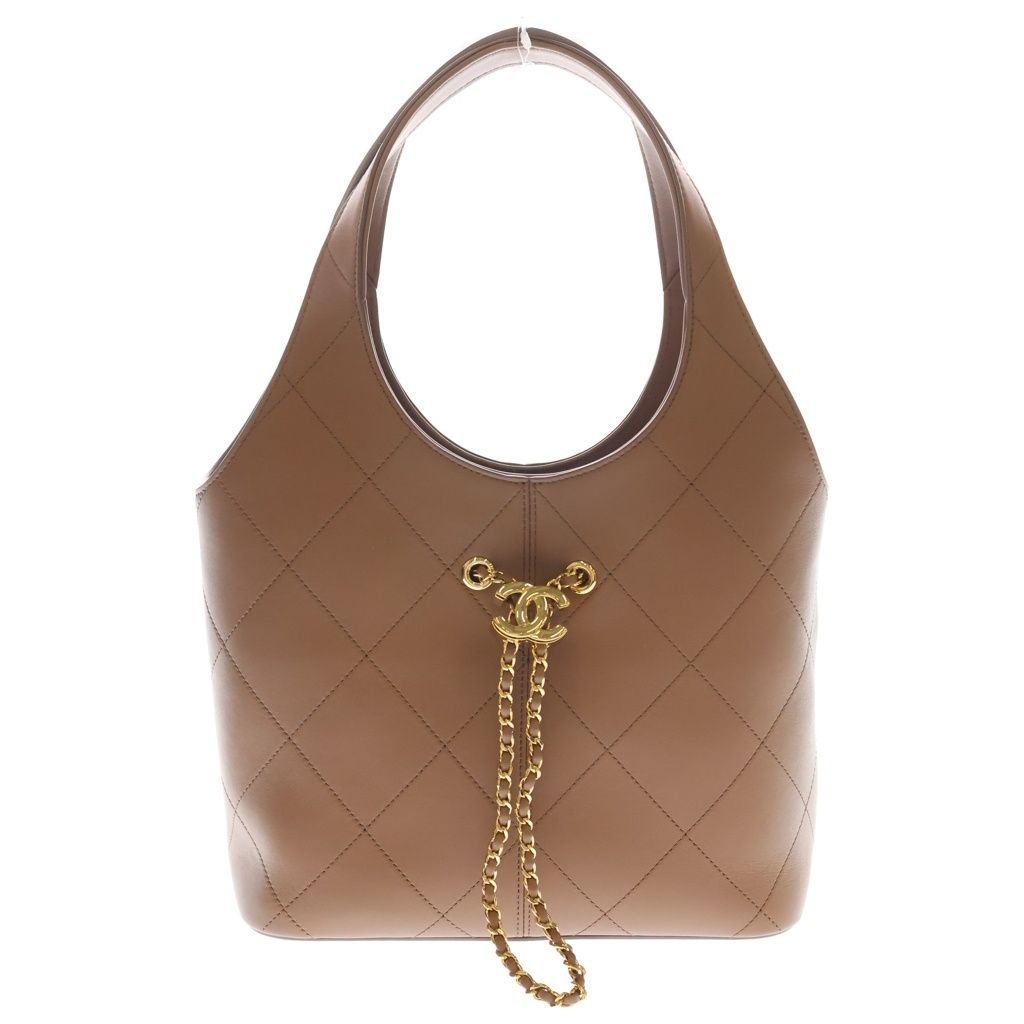 Chanel CC Logo Shopping Bag Handbag Brown Calfskin Leather Gold