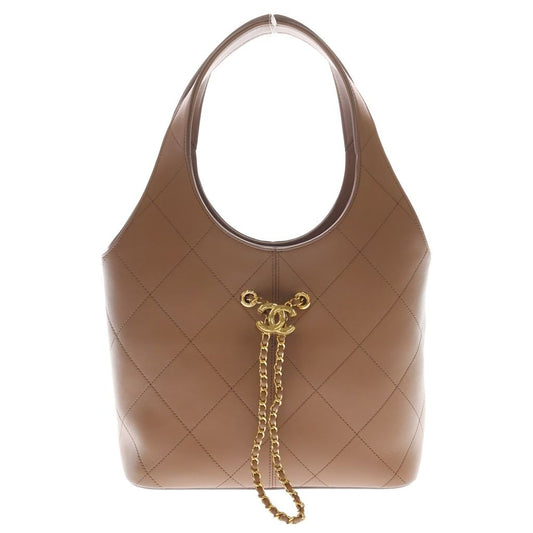 Chanel CC Logo Shopping Bag Handbag Brown Calfskin Leather Gold