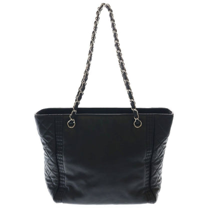 Chanel CC Logo Quilted Lambskin Leather Chain Shoulder Tote Silver Black — view 2