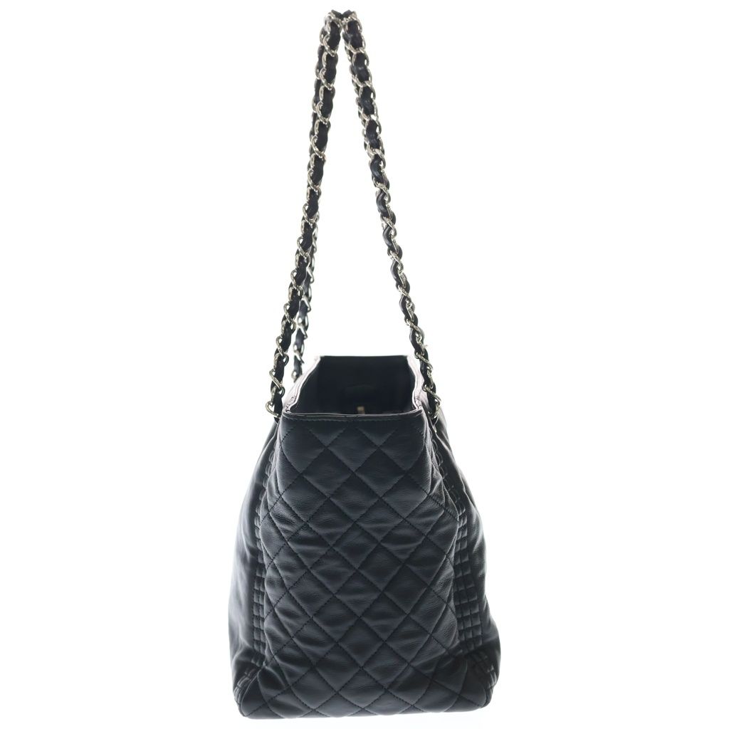 Chanel CC Logo Quilted Lambskin Leather Chain Shoulder Tote Silver Black — view 3