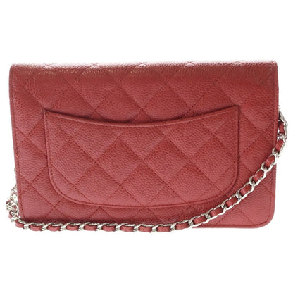 Chanel Quilted Caviar Leather Chain Wallet Shoulder Bag Red Silver — view 2