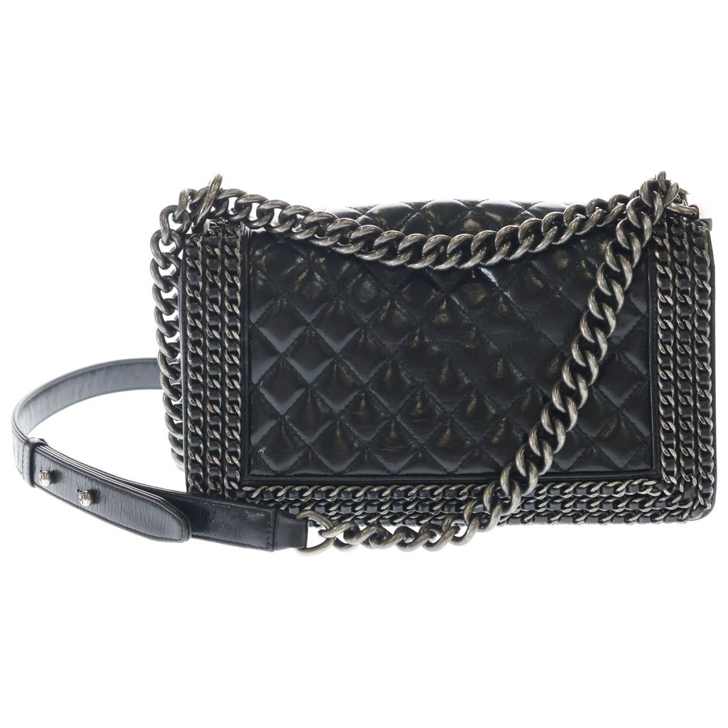 Chanel 25 Chain Shoulder Bag Calf Leather Black Silver — view 2
