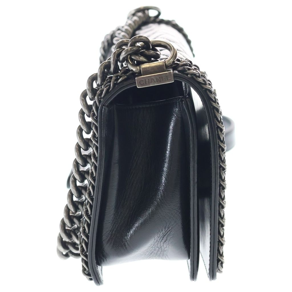 Chanel 25 Chain Shoulder Bag Calf Leather Black Silver — view 3