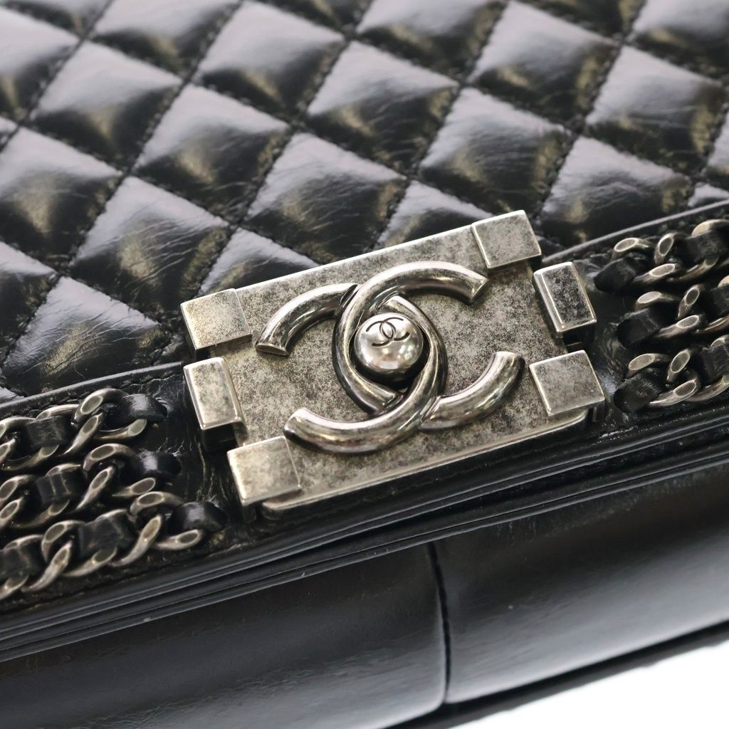 Chanel 25 Chain Shoulder Bag Calf Leather Black Silver — view 6