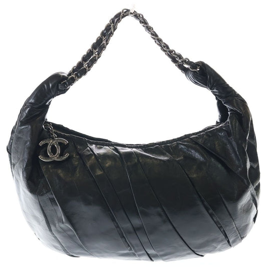 Chanel CC Logo Chain Shoulder Bag Calf Leather Black Silver