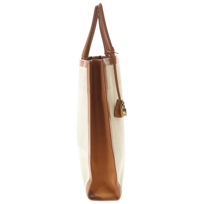 Celine Vertical Cover Canvas Large Tote Brown Ivory Leather Gold — view 3