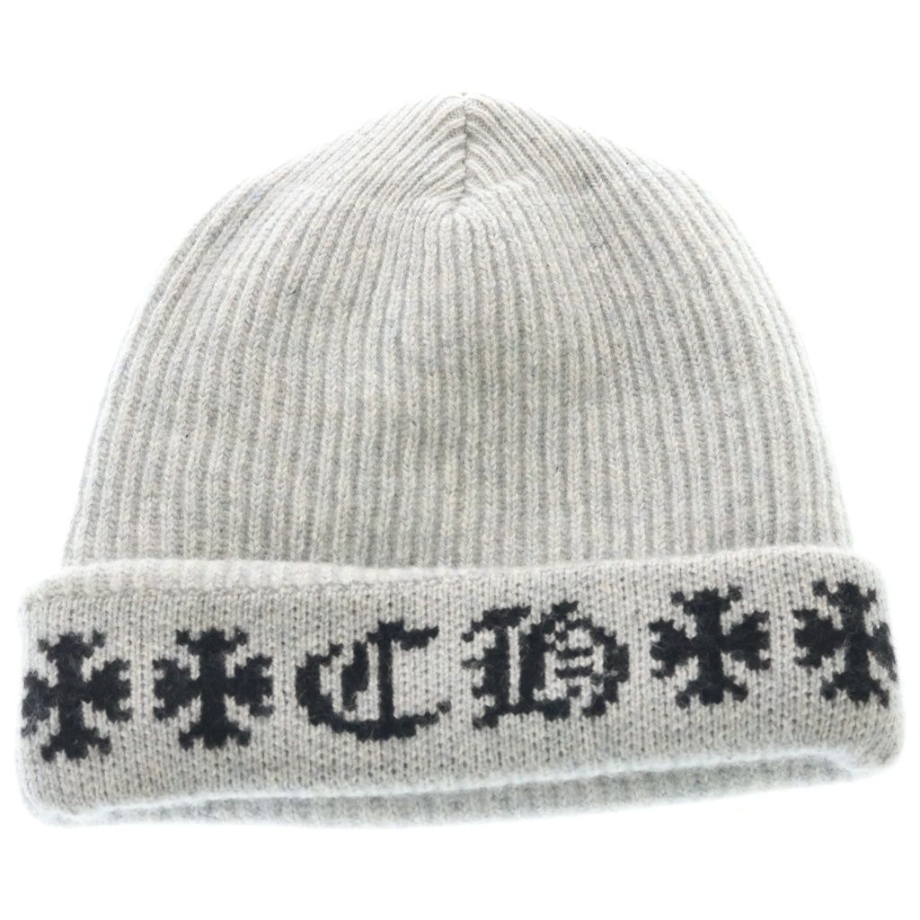 Chrome Hearts Big Daddy Cashmere Knit Beanie Cap with Cross Ball Gray — view 2