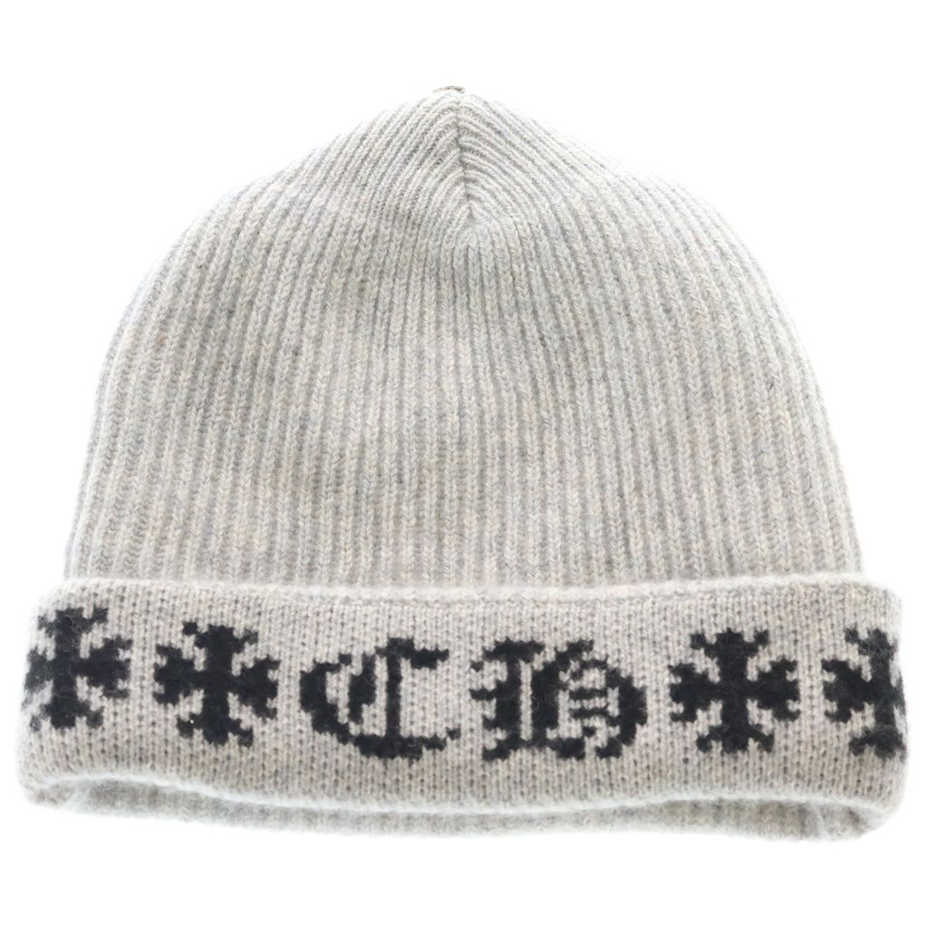 Chrome Hearts Big Daddy Cashmere Knit Beanie Cap with Cross Ball Gray
