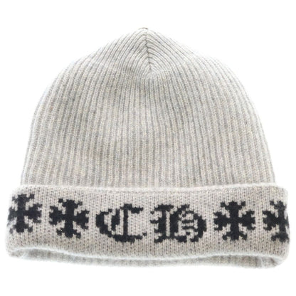 Chrome Hearts Big Daddy Cashmere Knit Beanie Cap with Cross Ball Gray