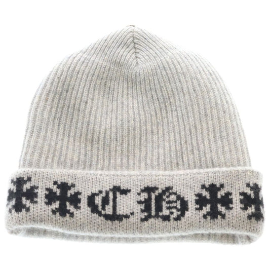 Chrome Hearts Big Daddy Cashmere Knit Beanie Cap with Cross Ball Gray