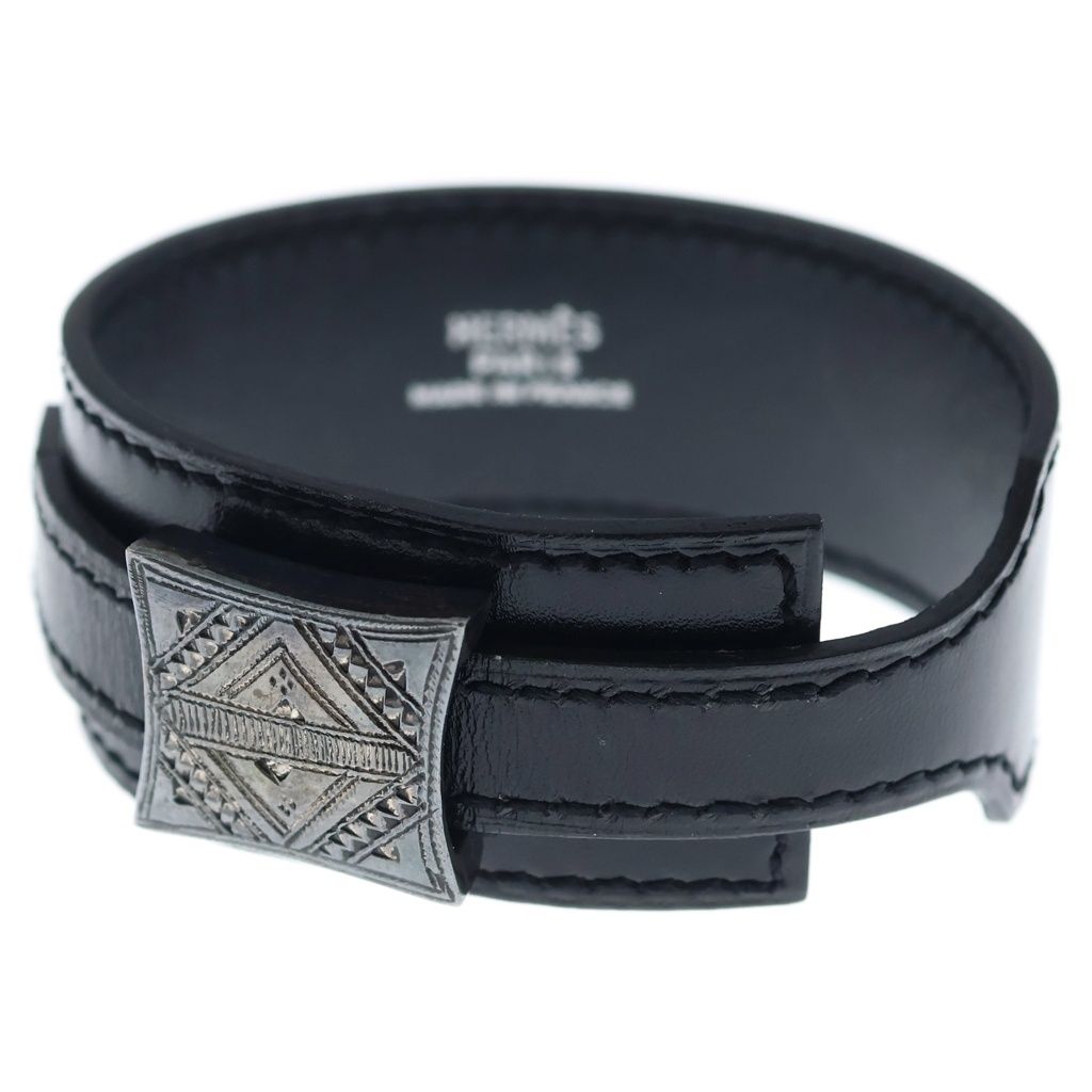 Hermes Touareg Artemis Bracelet Black Leather Silver