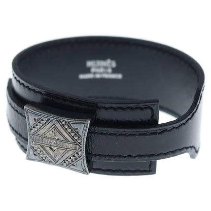 Hermes Touareg Artemis Bracelet Black Leather Silver