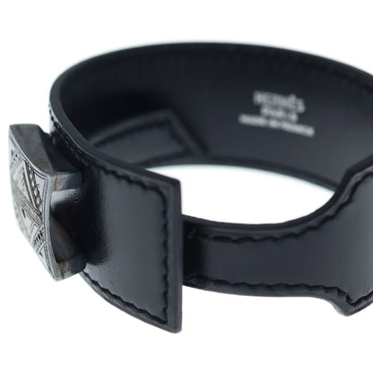 Hermes Touareg Artemis Bracelet Black Leather Silver — view 6
