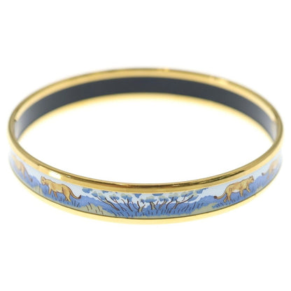 Hermes Enamel Bangle Lion Motif Bracelet White Blue Gold — view 4