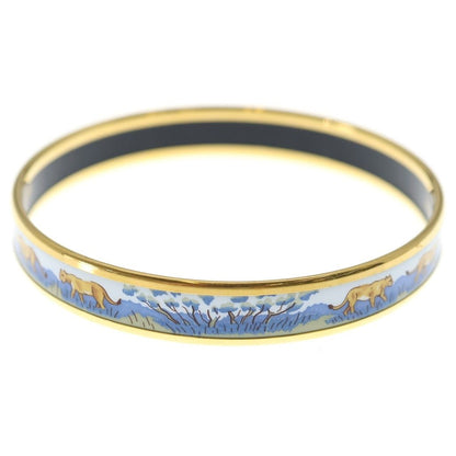 Hermes Enamel Bangle Lion Motif Bracelet White Blue Gold — view 3
