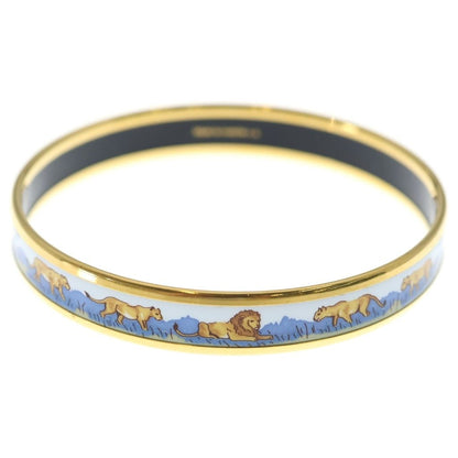 Hermes Enamel Bangle Lion Motif Bracelet White Blue Gold — view 2