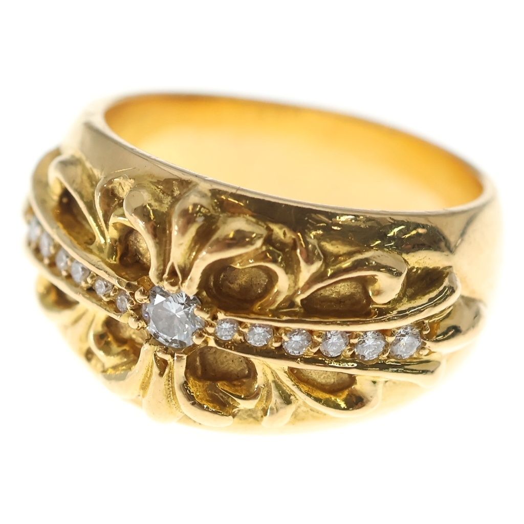 Chrome Hearts 22k Flrl Crs P D 22k Floral Cross Pave Diamond Gold Ring