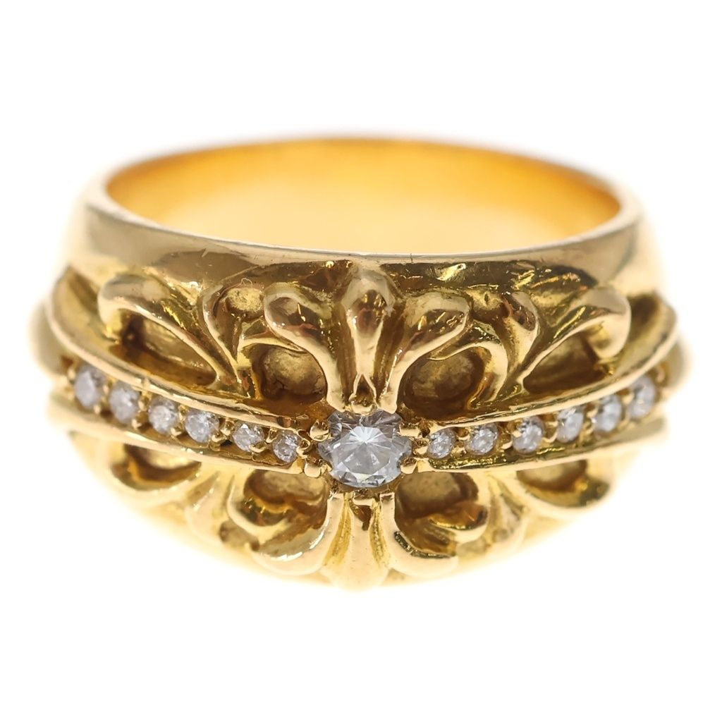 Chrome Hearts 22k Flrl Crs P D 22k Floral Cross Pave Diamond Gold Ring — view 4